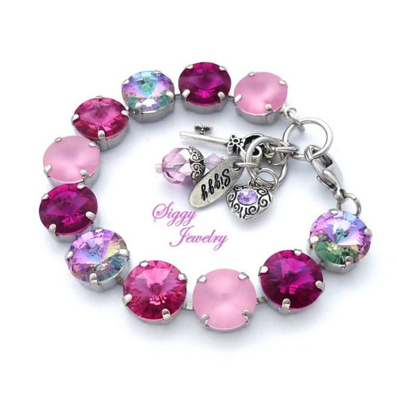Swarovski Pink and Fuchsia Rivoli Charm Bracelet - Picture 4 of 10